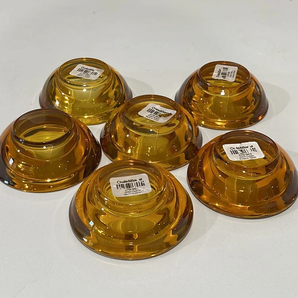 Crate & Barrel Candle Holders Yellow Amber Glass Votive Tealight Set of 6